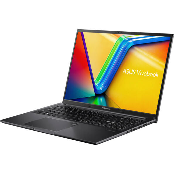Vue de biais côté droit du PC Asus Vivobook 16 X1605VA-SH2337W avec 2 ports USB-A, 1 prise jack 3,5 mm, 1 port HDMI, 1 port USB-C et 1 prise DC