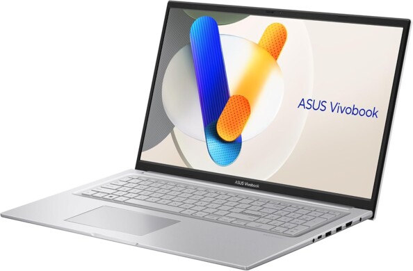 Asus Vivobook 17 coloris gris argent avec écran d'accueil affiché