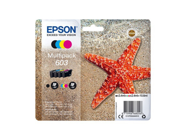 Pack de 4 cartouches originales Epson série 603 étoile de mer CMJN (cyan, magenta, jaune et noir) pour imprimantes Epson Expression Home et Epson WorkForce