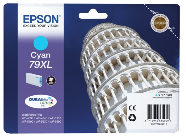 Cartouche originale Epson T7902 N°79 "Tour de Pise"' - Cyan XL