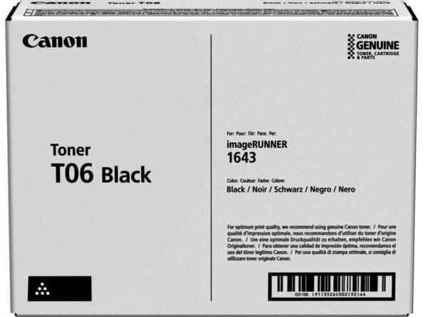 Toner original T06 Noir de la marque Canon dans son emballage