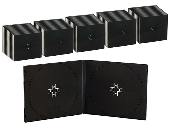 50 Boîtiers range-CD doubles ultra-fins 7mm - noirs