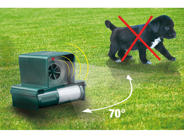 Repousseur d'animaux à ultrasons Royal Gardineer. Mise en situation