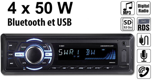 Autoradio MP3 bluetooth / RDS / USB / SD avec fonction mains libres