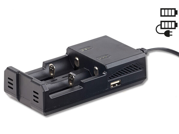 Chargeur d'accus 2 en 1 avec fonction batterie d'appoint