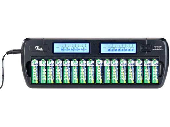 Chargeur pour 16 accus AA/AAA avec minuteur de sécurité - avec Refresh & écran