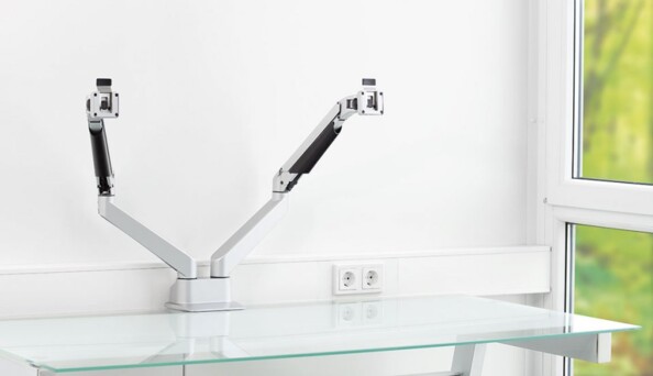 Double bras articulé à ressorts pneumatiques pour 2 moniteurs jusqu'à 32''