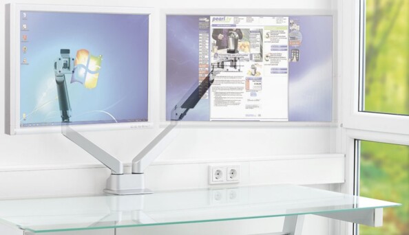 Double bras articulé à ressorts pneumatiques pour 2 moniteurs jusqu'à 32''