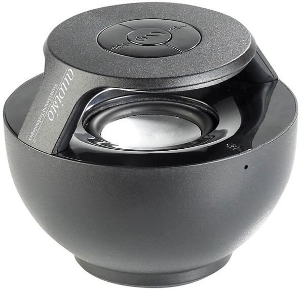 Enceinte mobile avec bluetooth de forme arrondiei avec boutons de commandes sur le dessus