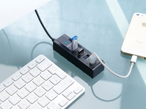 Hub USB 3.0 avec 4 ports, jusqu'à 5 Gbps