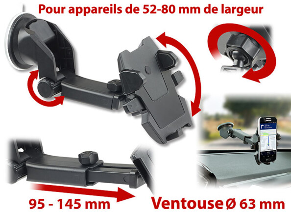 support telephone universel double position avec ventouse pour voiture