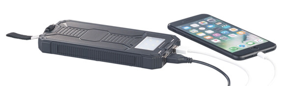 Batterie de secours solaire 12000 mAh avec 2 ports USB + mini lampe LED