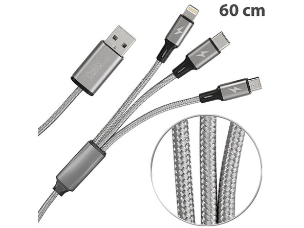 Câble de chargement 3 en 1 compatible Micro-USB / USB-C / Lightning 60 cm reconditionné de la marque Callstel