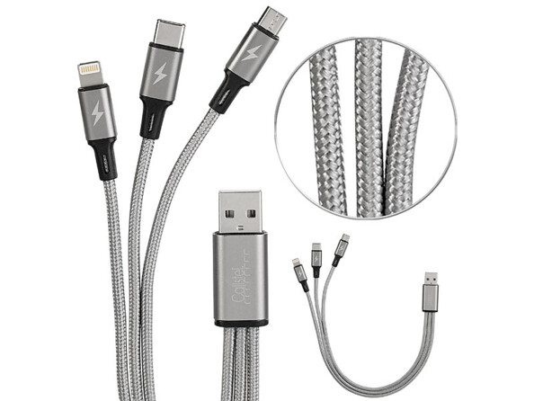 Câble de chargement 3 en 1 : compatible Micro-USB, USB-C, Lightning - 30 cm Callstel