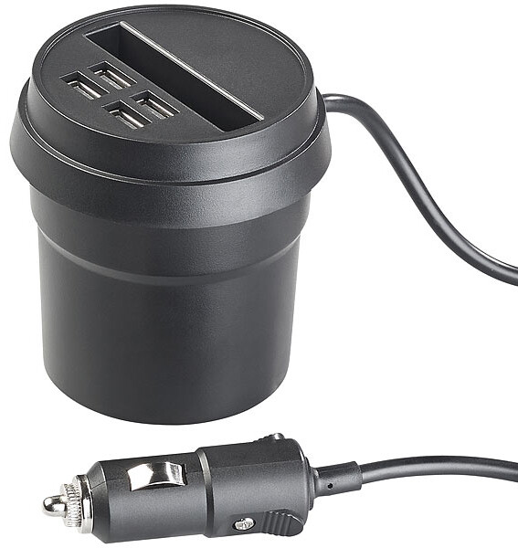 chargeur allume cigare 12v forme gobelet avec 4 ports usb et porte-badge Revolt