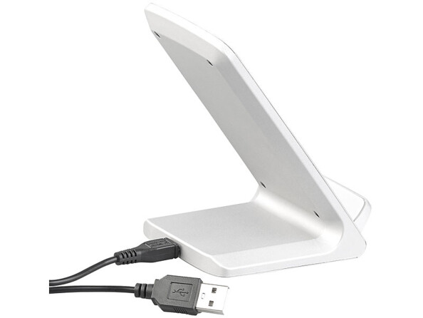 Chargeur rapide à induction 5 V / 10 W pour appareils compatibles Qi, coloris argenté