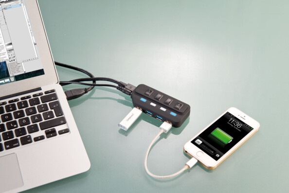 Hub USB 2.0 à 4 ports avec interrupteurs