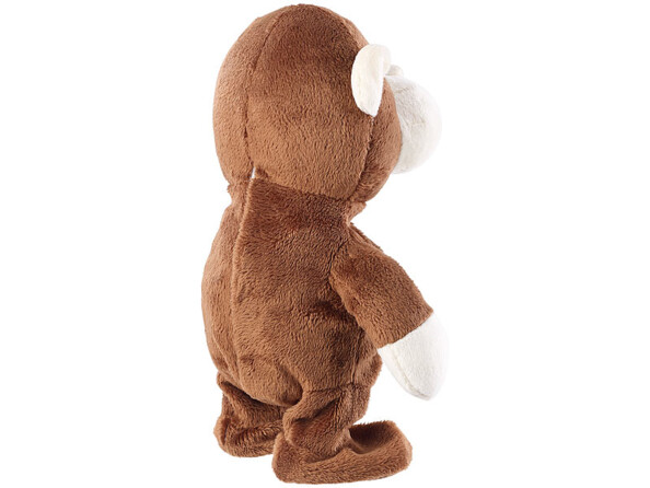 Peluche douce qui marche tout en parlant vue de dos