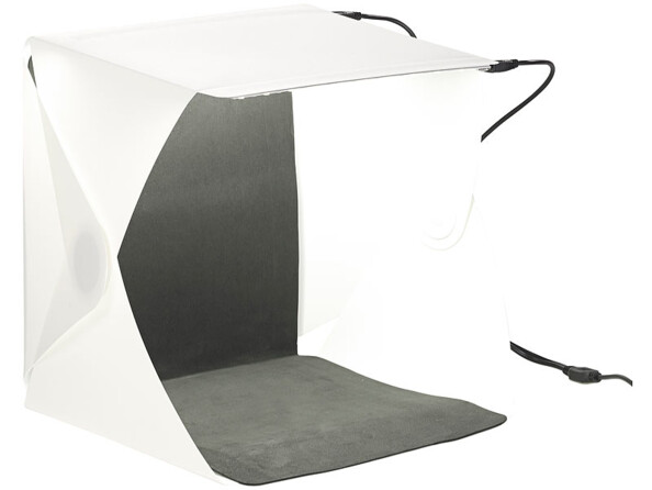 mini studio mobile pour photos de produits avec eclairage 4 angles intégré et fond blanc noir