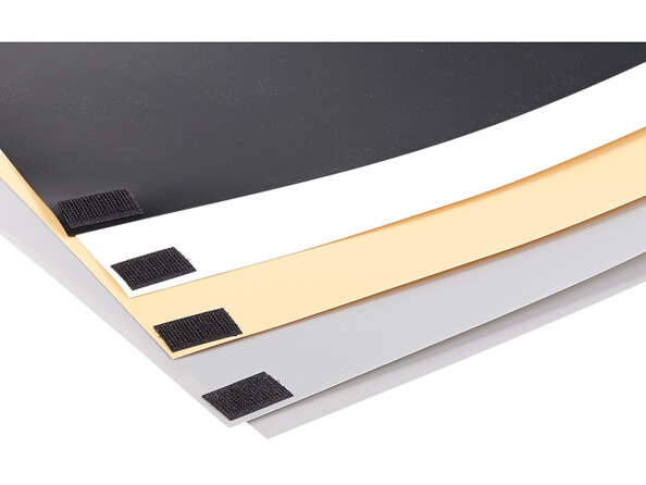 4 toiles de fond souples sans pli, coloris noir, gris, beige et blanc