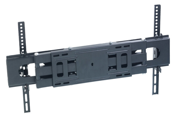 2 bras télescopiques et orientables avec 3 charnières, pivotement horizontal sur 180°