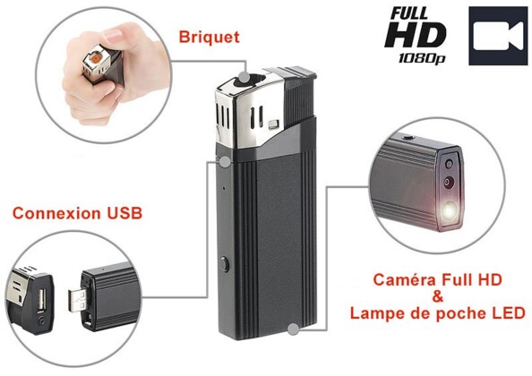 Caméra briquet Full HD 'MC-1920' avec allume-cigarette