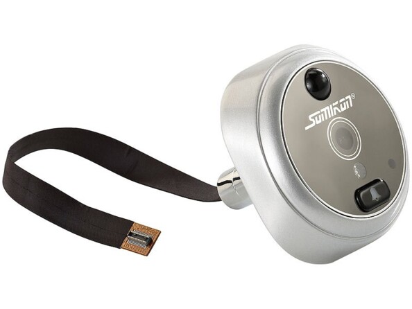 Vue de profil de la caméra avec câble de raccordement noir