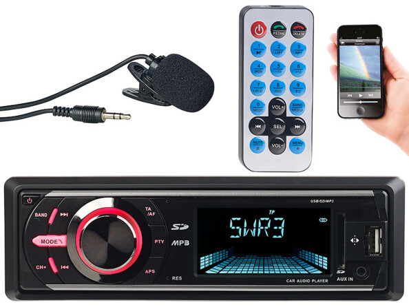 autoradio 1din bluetooth avec télécommande lecteur usb carte sd mode mains libre avec microphone filaire à pince creasono cas4450