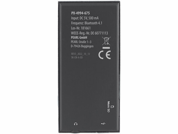 Lecteur MP3 / vidéo / FM bluetooth & MicroSD. Vue de dos