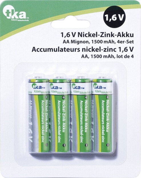 4 accus AA nickel-zinc 1,6V - 1500 mAh