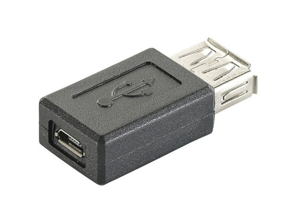 Convertisseur double port USB femelle coloris noir avec port Micro-USB type B et port USB type A