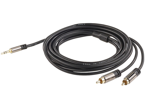 cable audio cinch male vers jack 3,5mm mâle connecteurs dorés 24 carats cable en cuivre double blindage 3 m