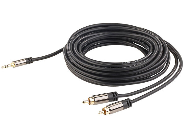 cable audio cinch male vers jack 3,5mm mâle connecteurs dorés 24 carats cable en cuivre double blindage 5 m