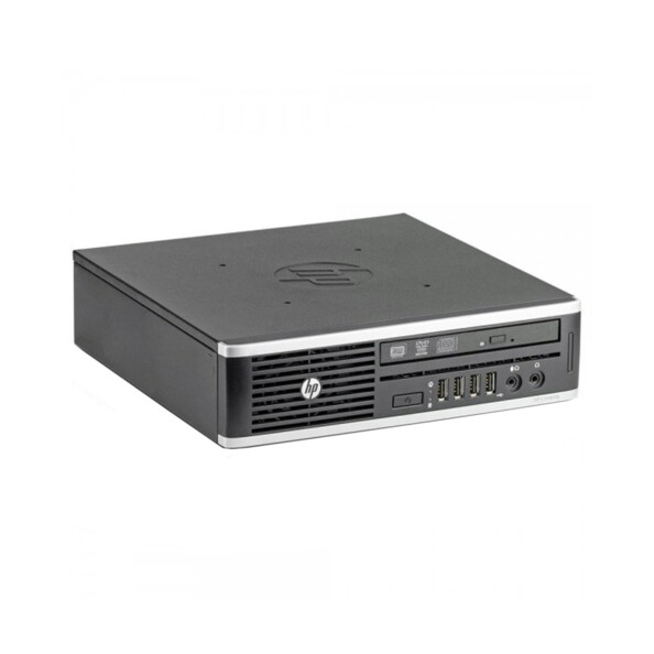 PC HP Compaq 8300 Elite Ultra Small Desktop i5 8 Go / 128 Go SSD coloris noir posé sur un côté, à l'horizontale