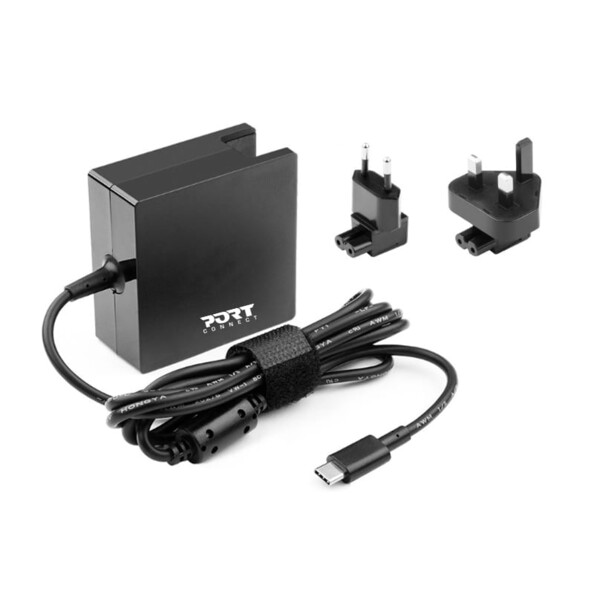 Chargeur USB-C Port Connect pour MacBook, NoteBook, tablettes et smartphones, avec prise EU et prise UK inclues.