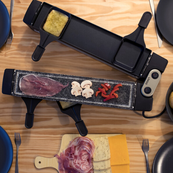 Un appareil à raclette modulable avec 2 grils amovibles.