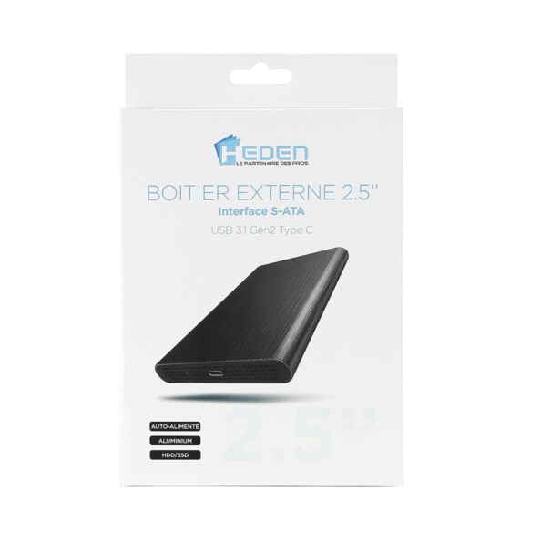 Packaging du boîtier externe pour disque dur SATA 2.5" Heden.