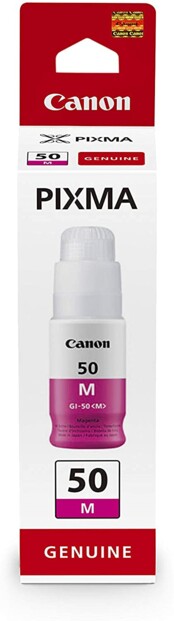 Bouteille d'encre de recharge GI-50 M pour imprimante jet d'encre Canon vue du packaging