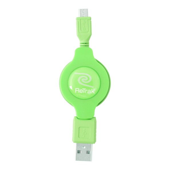 Câble USB vers Micro-USB rétractable vert Retrak.