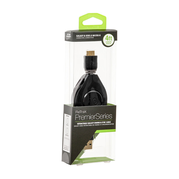 Packaging du câble USB vers Micro-USB rétractable Retrak.