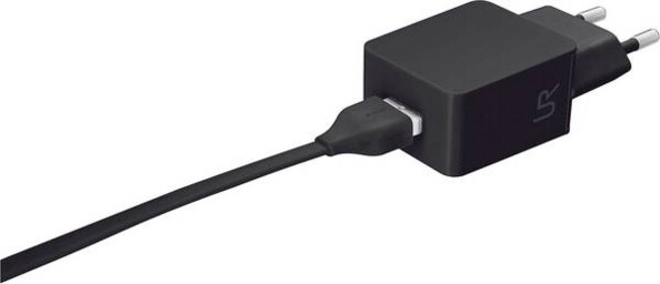 Chargeur USB secteur Trust avec câble USB fourni.