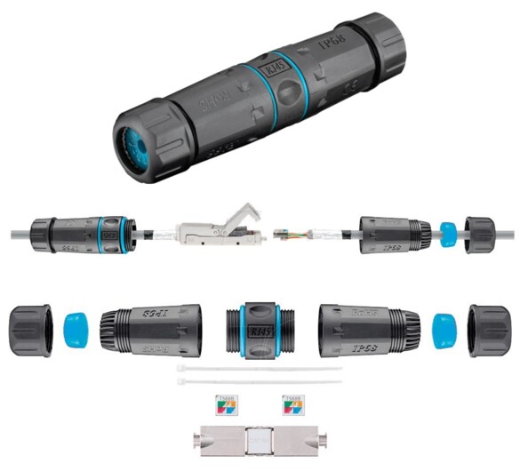 Connecteur RJ45 CAT 6a Goobay pour raccordements de câbles réseau en extérieur.