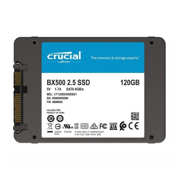 Disque SSD Crucial BX500 avec 120 Go de mémoire.