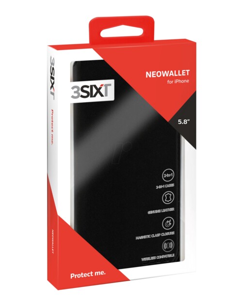 Packaging de l'étui folio 3Sixt Neowallet pour Iphone X et iPhone XS.