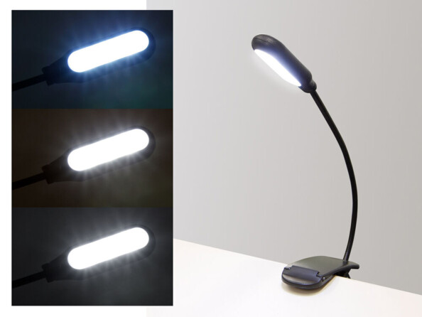 Lampe de lecture McShine avec 3 couleurs de lumière : blanc froid, blanc neutre, blanc chaud.