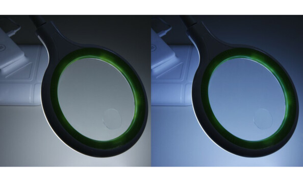 Lampe-loupe avec grande loupe 3 dioptries de 100 mm de diamètre.