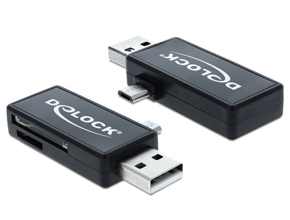 Lecteur de cartes mémoire avec adaptateurs USB mâle et Micro USB OTG mâle : Delock 91731