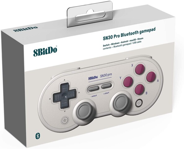 Le packaging de la manette SN30 Pro 8BitDo.