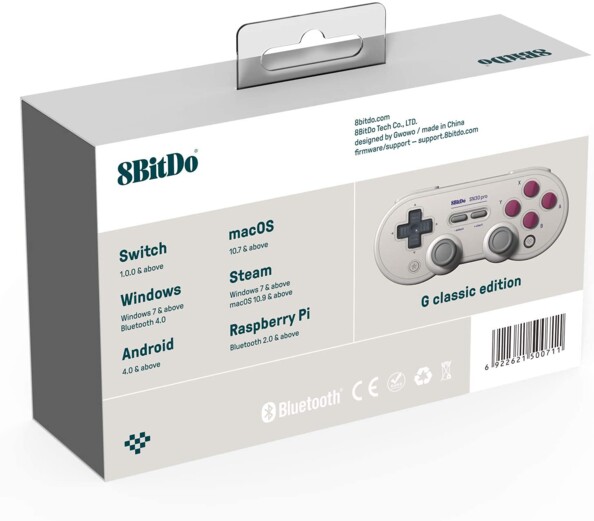 L'arrière de l'emballage de la manette SN30 Pro 8BitDo.