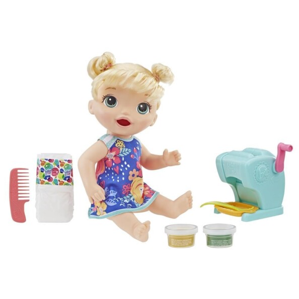 Poupée Baby Alive Bébé régal de pâtes avec nourriture factice et machine pour faire des pâtes.